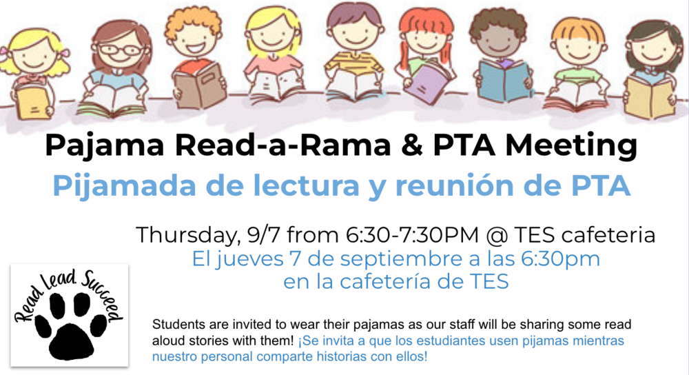 Pajama Read-a-Rama & PTA Meeting, Thursday September 7, 6:30-7:30 pm