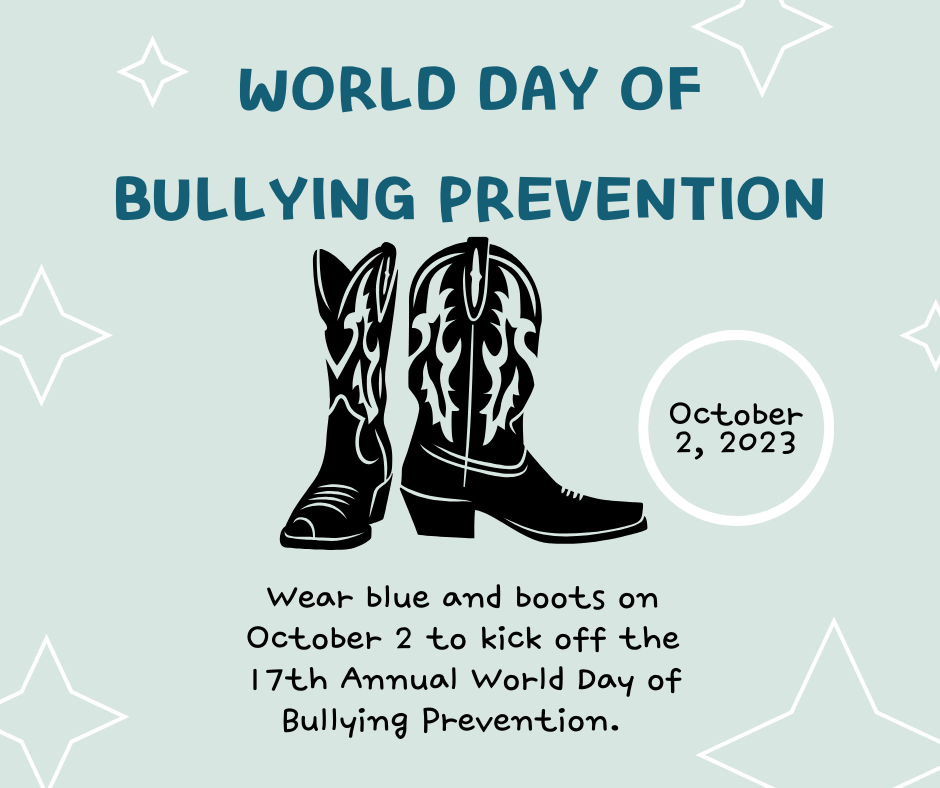October 2 is World Bullying Prevention Day. Join GCISD in wearing blue shirts and boots to kick off the 17th Annual World Day of Bullying Prevention. #WeAreGCISD