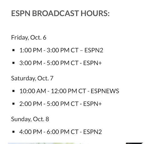 ESPN Broadcast Hours